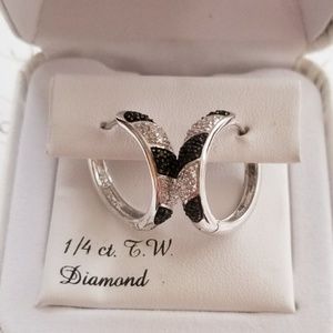 Black and white diamond sliver earrings